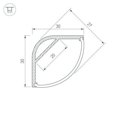 Профиль с экраном ARH-KANT-H30-2000 ANOD+OPAL 036771 Arlight