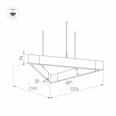 Светильник ALT-LINEAIR-TRIANGLE-FLAT-UPDOWN-DIM-1375-130W Warm3000 040636 Arlight