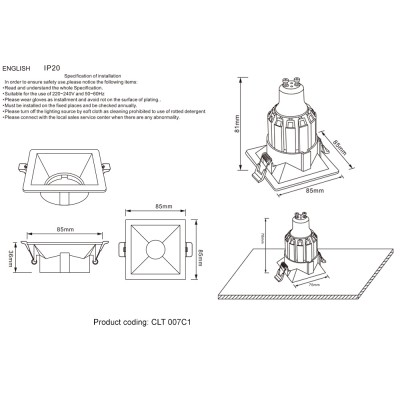 Светильник встроенный Crystal Lux CLT 007C1 BL