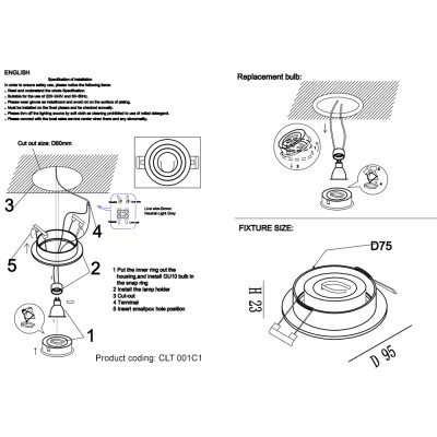 Светильник встроенный Crystal Lux CLT 001C1 WH