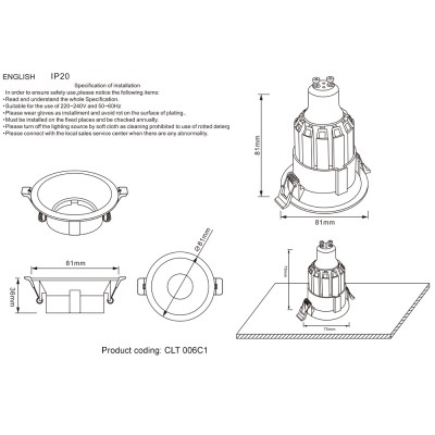 Светильник встроенный Crystal Lux CLT 006C1 BL