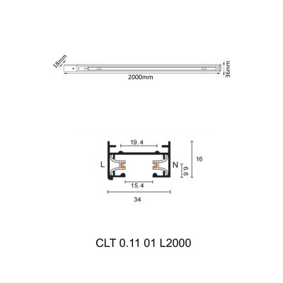 Шинопровод однофазный с питанием и заглушкой Crystal Lux CLT 0.11 01 L2000 BL