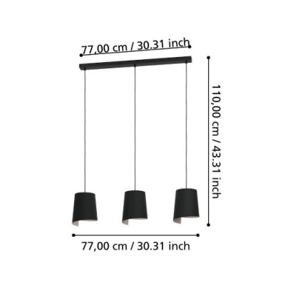 Подвесной потолочный светильник BOLIVIA, 3x40W, E27, L880, B180, H1100, сталь, черный/сталь, черный, песочный Eglo 900426