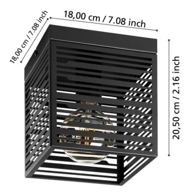 Потолочный светильник PIEDRITAS, 1x40W, E27, L180, B180, H205, сталь, черный Eglo 900355