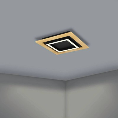 Потолочный светильник TIRRENARA, LED 21,7W, 2600lm, L370, B370, H55, сталь, дерево, черный, коричневый/пластик, белый Eglo 900603
