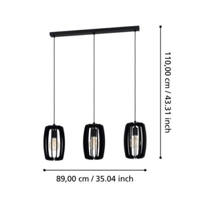 Подвесной потолочный светильник BAJAZZARA, 3x40W, E27, L890, B190, H1100, сталь, черный/дерево, черный Eglo 900505
