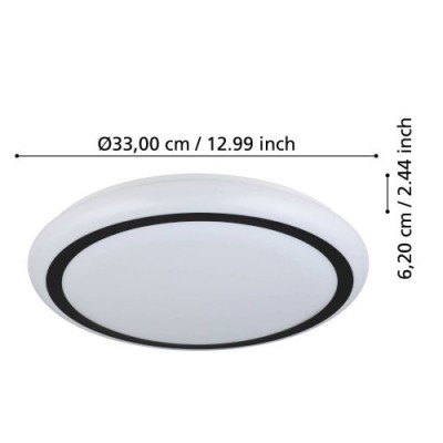Настенно-потолочный светильник CAPASSO, LED 14.6W, 2200lm, H65, Ø340, сталь, белый/пластик, белый, черный Eglo 900149