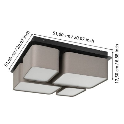 Потолочный светильник MORDAZO, 4x40W, E27, L510, B510, H175, сталь, черный/текстиль, дерево, антрацитово-коричневый, белый Eglo 900524