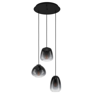 Подвесной потолочный светильник AGUILARES, 3x40W, E27, H1100, Ø430, сталь, черный/матовое стекло, темно-серый полупрозрачный Eglo 900196