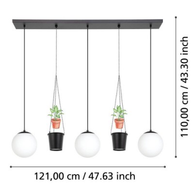 Подвесной потолочный светильник RONDO 3, 3x40W, E27, L1210, B200, H1100, сталь, черный/матовое опаловое стекло, белый Eglo 900512