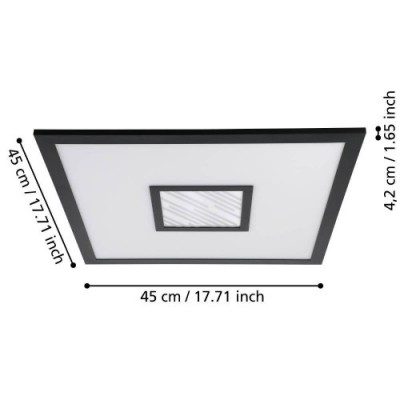 Потолочный светильник BORDONARA, LED 24W, 2400lm, L450, B450, алюминий, сталь, черный, белый/пластик, белый Eglo 900571