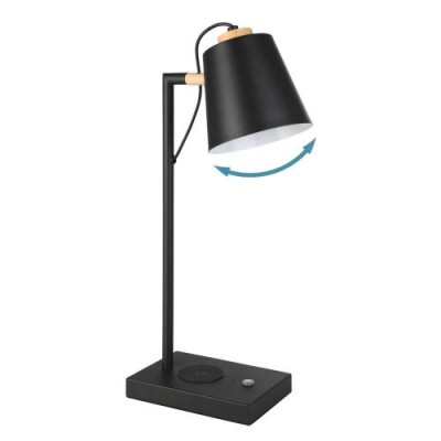 Настольная лампа LACEY-QI, LED 6W, 720lm, L255, B135, H485, сталь, дерево, черный, коричневый/сталь, черный, кремовый Eglo 900626
