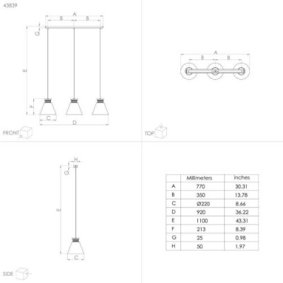 Подвесной потолочный светильник (люстра) TWICKEN, 3Х40W, E27, L920, B220, H1100, сталь, серый, золотой Eglo 43839