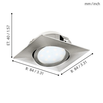 Встраиваемый светильник PINEDA, 4,9W (LED), L84, B84, ET40, пластик, матовый никель Eglo 95843