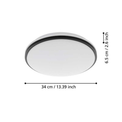 Настенно-потолочный светильник PINETTO, LED 18W, 1850lm, IP44, H65, Ø340, сталь, белый/пластик, белый, черный Eglo 900366