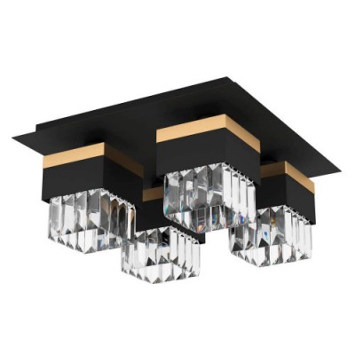 Потолочный светильник BARRANCAS, 4x40W, E14, L380, B380, H180, сталь, черный, золотой/хрусталь, прозрачный Eglo 900302