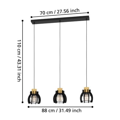 Подвесной светильник STILLINGTON 1, 3X40W (E27), L880, B180, H1100, сталь, дерево, черный, коричневый Eglo 43925