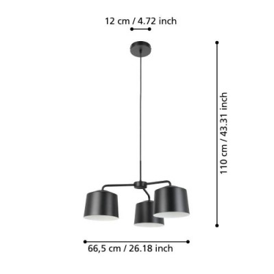 Подвесной потолочный светильник CAGUANES, 3x40W, E27, H1100, Ø660, сталь, черный, белый Eglo 900446