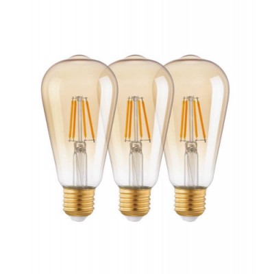 Комплект светод ламп ST64 3шт, 4W(E27), 2200K, 360lm, стекло, янтарный Eglo 12851