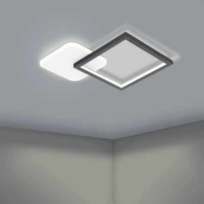 Потолочный светильник GAFARES, LED 15W, 2100lm, L330, B330, H50, алюминий, сталь, черный, белый/пластик, белый Eglo 900422