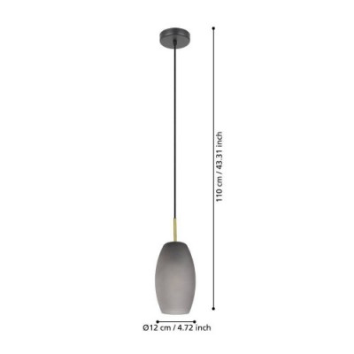 Подвесной потолочный светильник BATISTA, 1x40W, E27, H1100, Ø120, сталь, черный, матовая латунь/стекло, серый матовый Eglo 900507