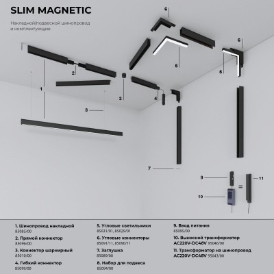 Slim Magnetic Трековый подвесной светодиодный светильник 12W 4200K Amend (чёрный) 85519/01 Elektrostandard