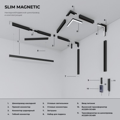 Шинопровод накладной черный 1м Slim Magnetic 85085/00 Elektrostandard