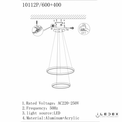 Подвесная люстра iLedex AXIS 10112P/2-39W-3000K (6/4) BRASS