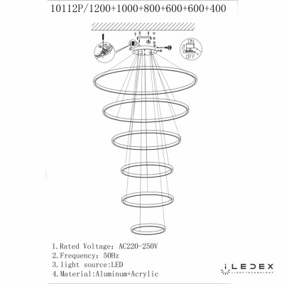 Подвесная люстра iLedex AXIS 10112P/6-167W-3000K (12/10/8/6/6/4) BRASS