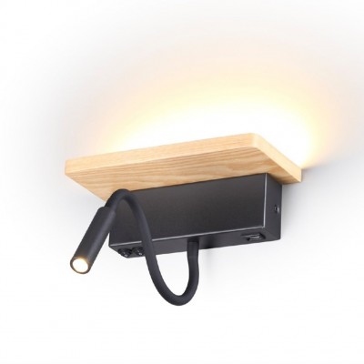 Настенный светильник-полка с подсветкой+USB зарядка Odeon Light Woody 3868/8WL