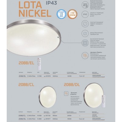 Светодиодный настенно-потолочный светильник для ванной комнаты Sonex Lota nickel 2088/CL