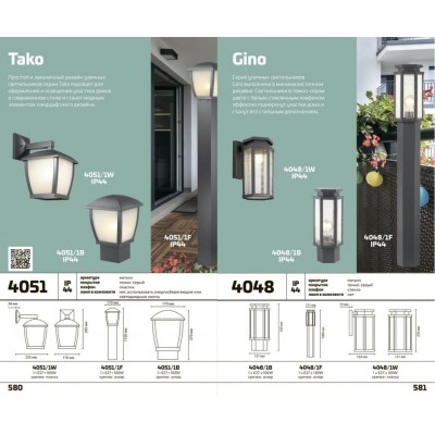 Уличный настенный светильник Odeon Light TAKO 4051/1W