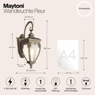 Настенный светильник (бра)  Maytoni Outdoor  Fleur O414WL-01GB