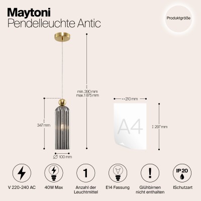 Подвесной светильник Maytoni Antic MOD302PL-01GR