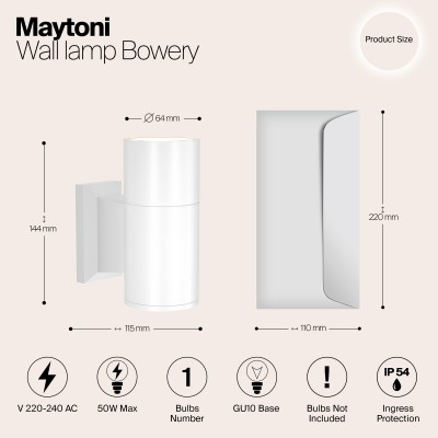 Настенный светильник (бра)  Maytoni Outdoor Bowery O574WL-01W