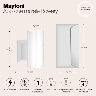 Настенный светильник (бра)  Maytoni Outdoor Bowery O574WL-01W