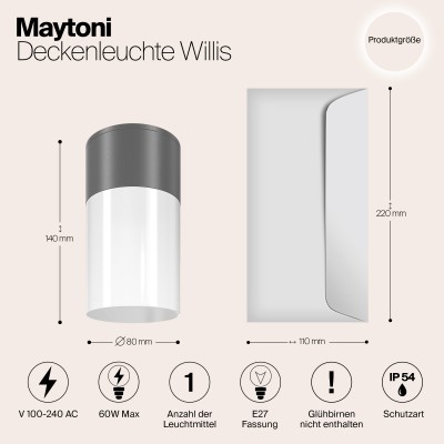 Потолочный светильник  Maytoni Outdoor Willis O418CL-01GR