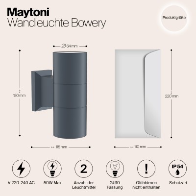 Настенный светильник (бра)  Maytoni Outdoor Bowery O574WL-02GR