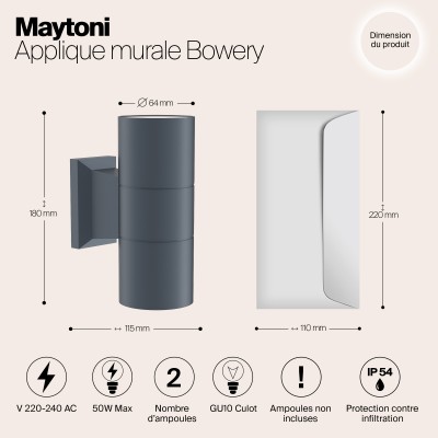 Настенный светильник (бра)  Maytoni Outdoor Bowery O574WL-02GR